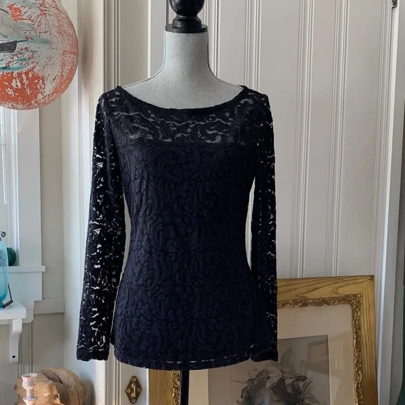 Cache lace top black long sleeve stretchy Victorian steampunk - Picture 4 of 14